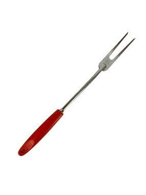 Vintage Ekco Meat Carving Fork With Tomato Red Handle Chromium Plated USA